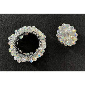 Vintage Bracelet & Brooch Set – Faux Diamond Beads, Elegant Retro Jewelry